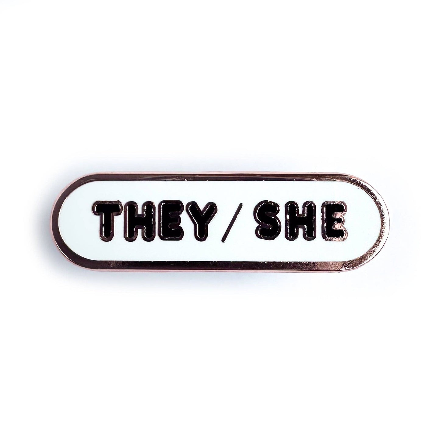 They/She Pronoun Plaque Enamel Pin