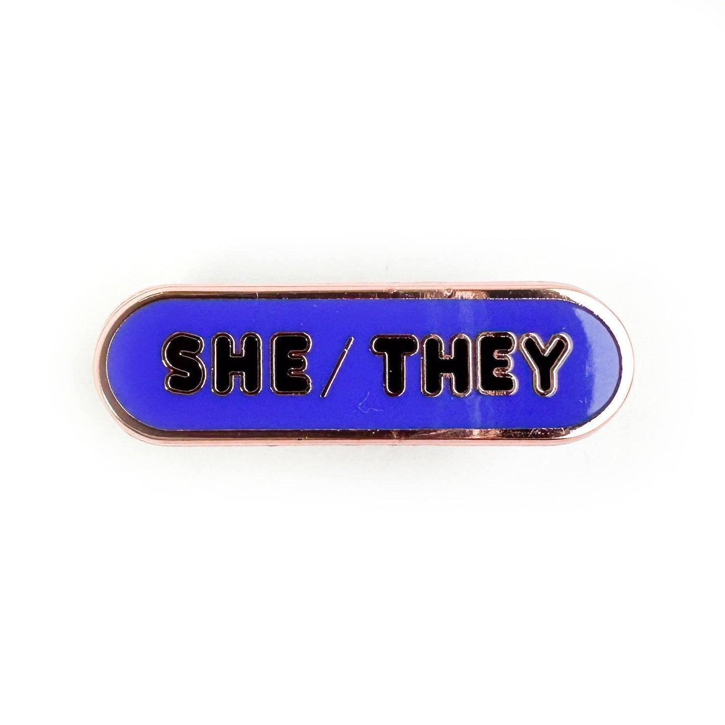 She/They Pronoun Plaque Enamel Pin