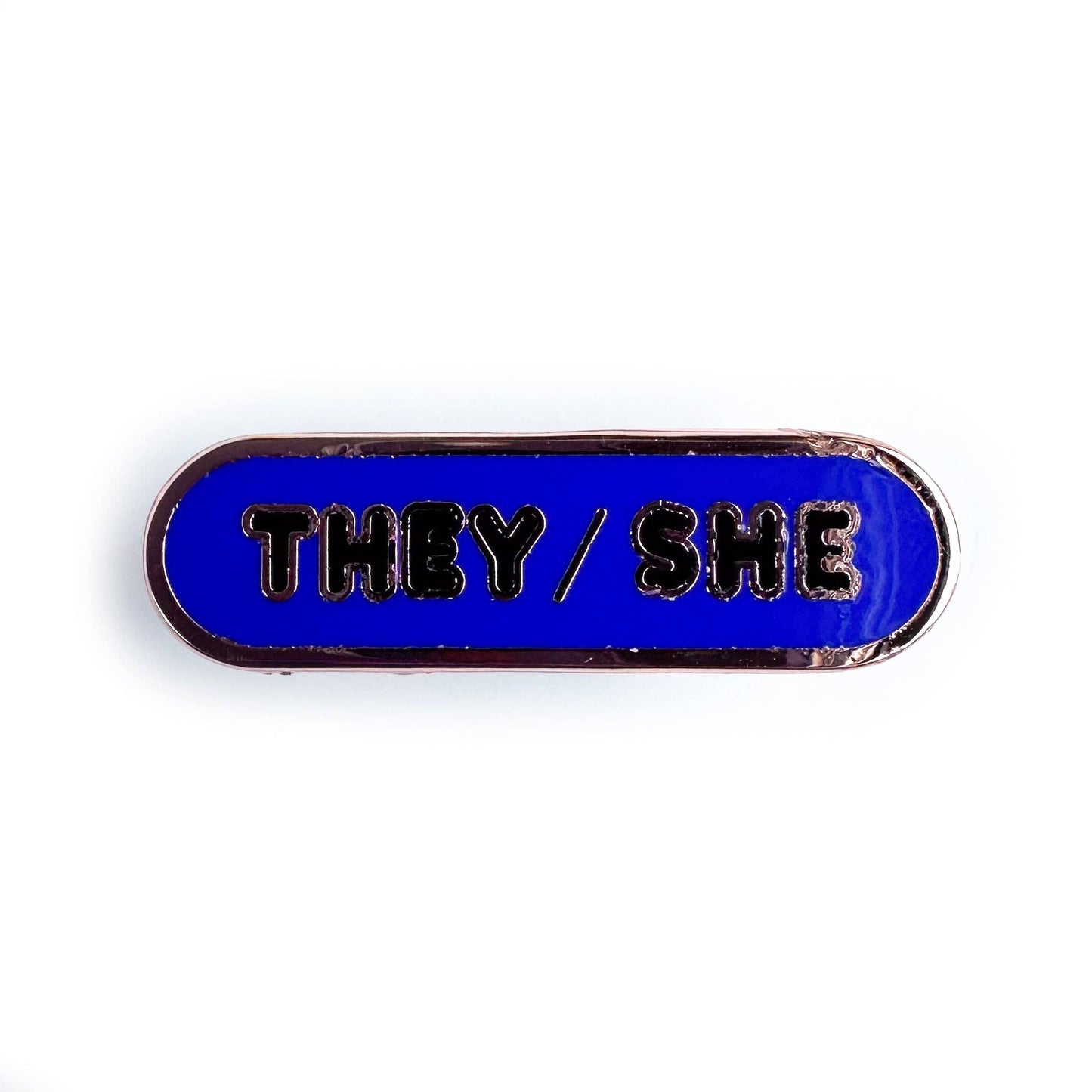 They/She Pronoun Plaque Enamel Pin
