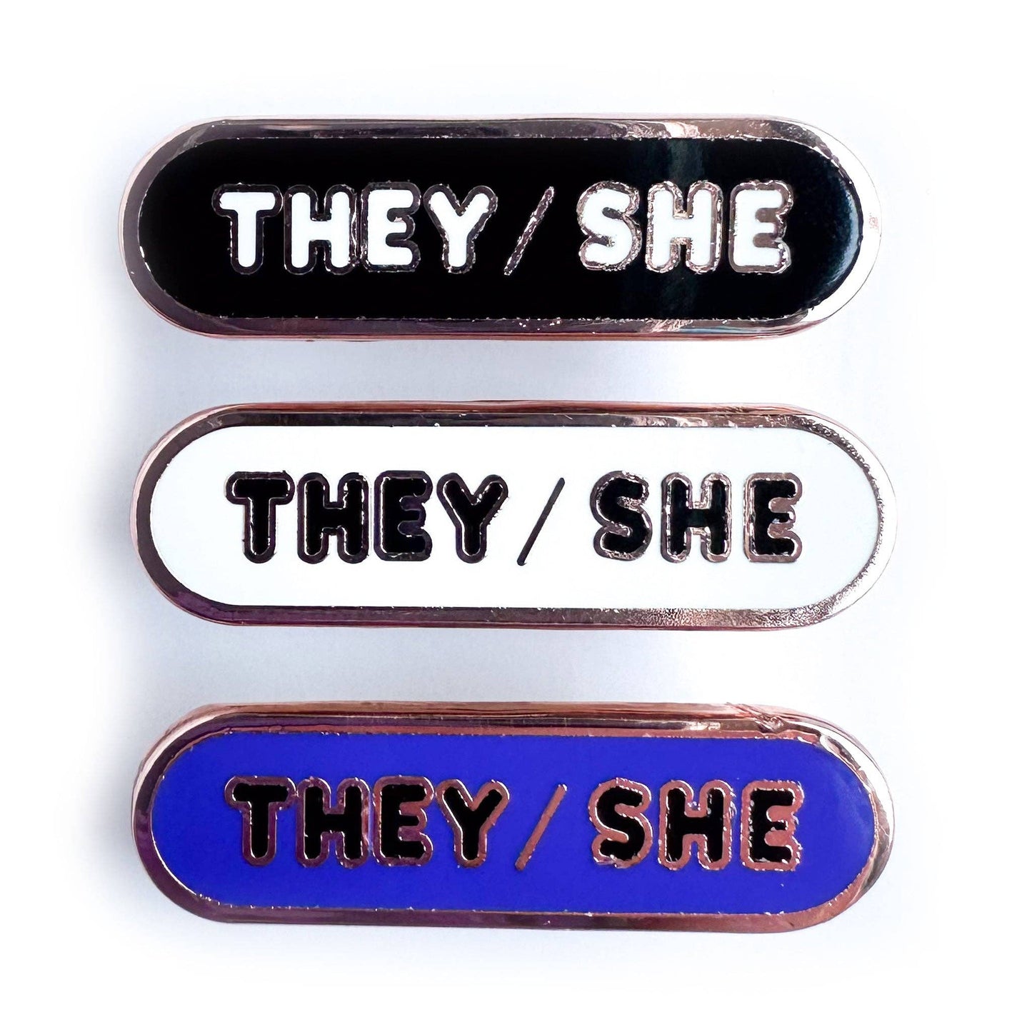 They/She Pronoun Plaque Enamel Pin