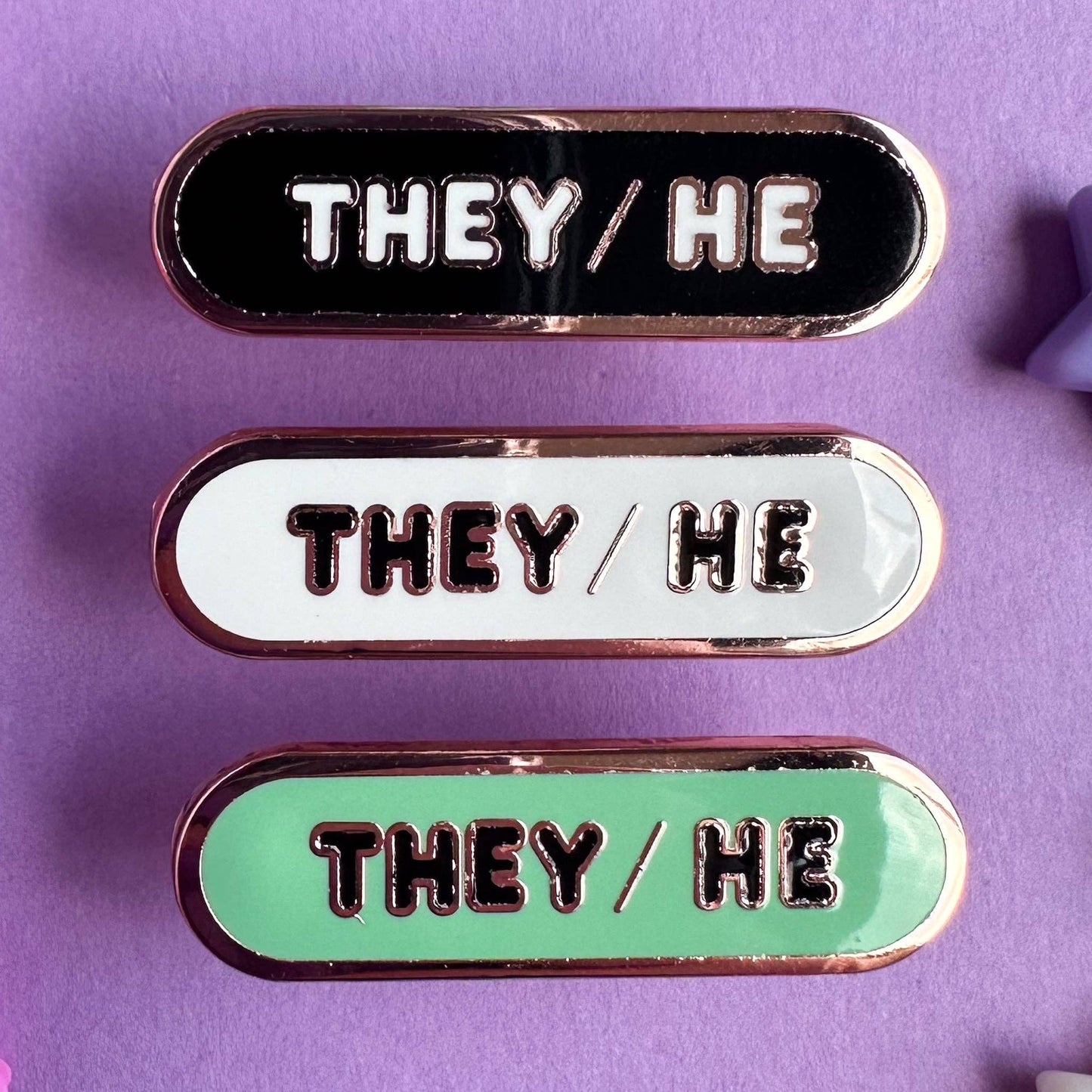 They/He Pronoun Plaque Enamel Pin