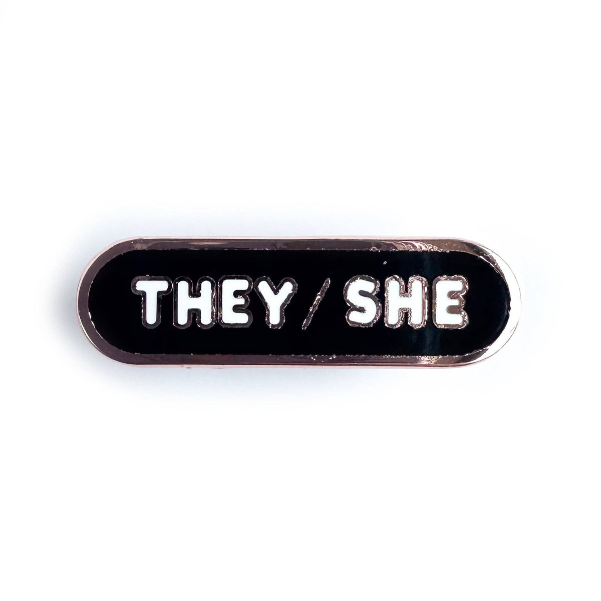 They/She Pronoun Plaque Enamel Pin - Undercover Otter - Pins - Kitty With A Cupcake - Black