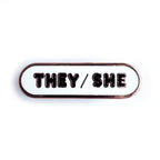 They/She Pronoun Plaque Enamel Pin - Undercover Otter - Pins - Kitty With A Cupcake - White