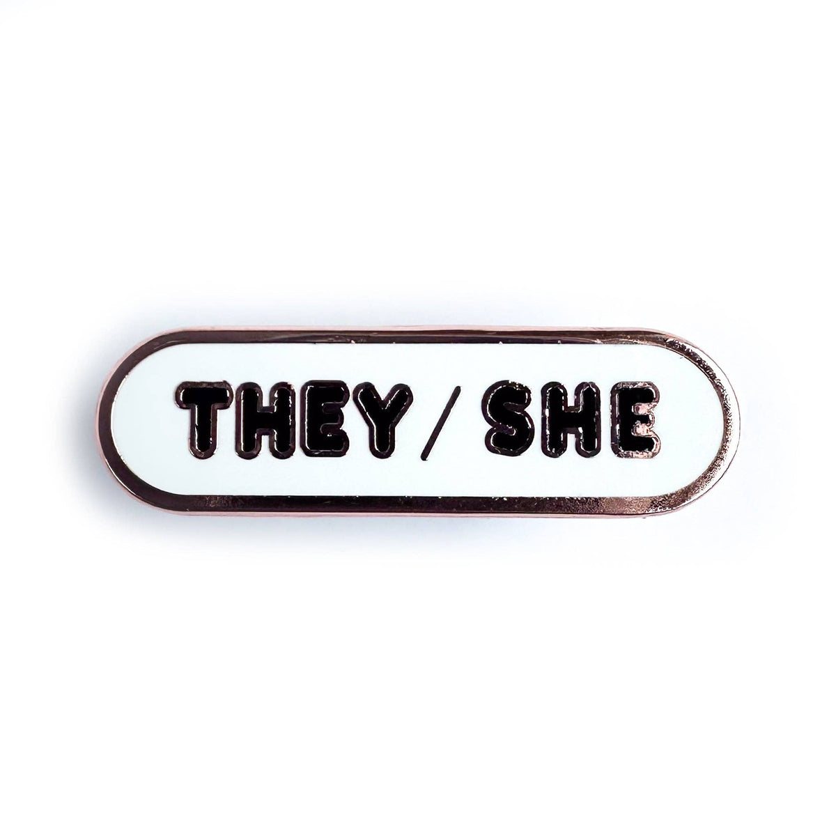 They/She Pronoun Plaque Enamel Pin - Undercover Otter - Pins - Kitty With A Cupcake - White