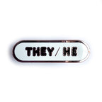 They/He Pronoun Plaque Enamel Pin - Undercover Otter - Pins - Kitty With A Cupcake - White