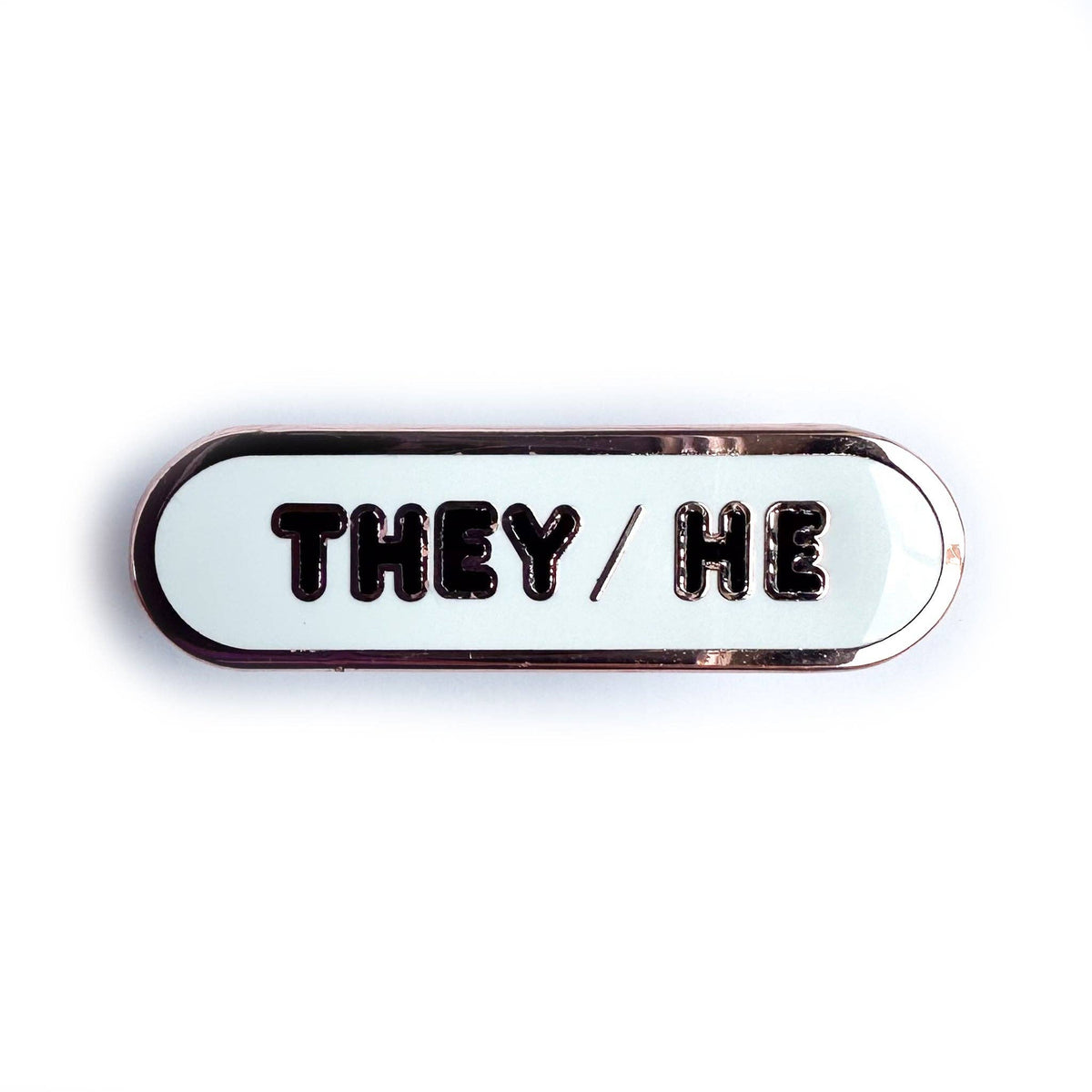 They/He Pronoun Plaque Enamel Pin - Undercover Otter - Pins - Kitty With A Cupcake - White