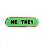 He/They Pronoun Plaque Enamel Pin - Undercover Otter - Pins - Kitty With A Cupcake - Green