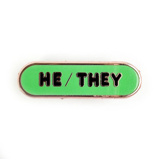 He/They Pronoun Plaque Enamel Pin - Undercover Otter - Pins - Kitty With A Cupcake - Green