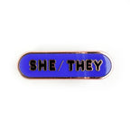 She/They Pronoun Plaque Enamel Pin - Undercover Otter - Pins - Kitty With A Cupcake - Black