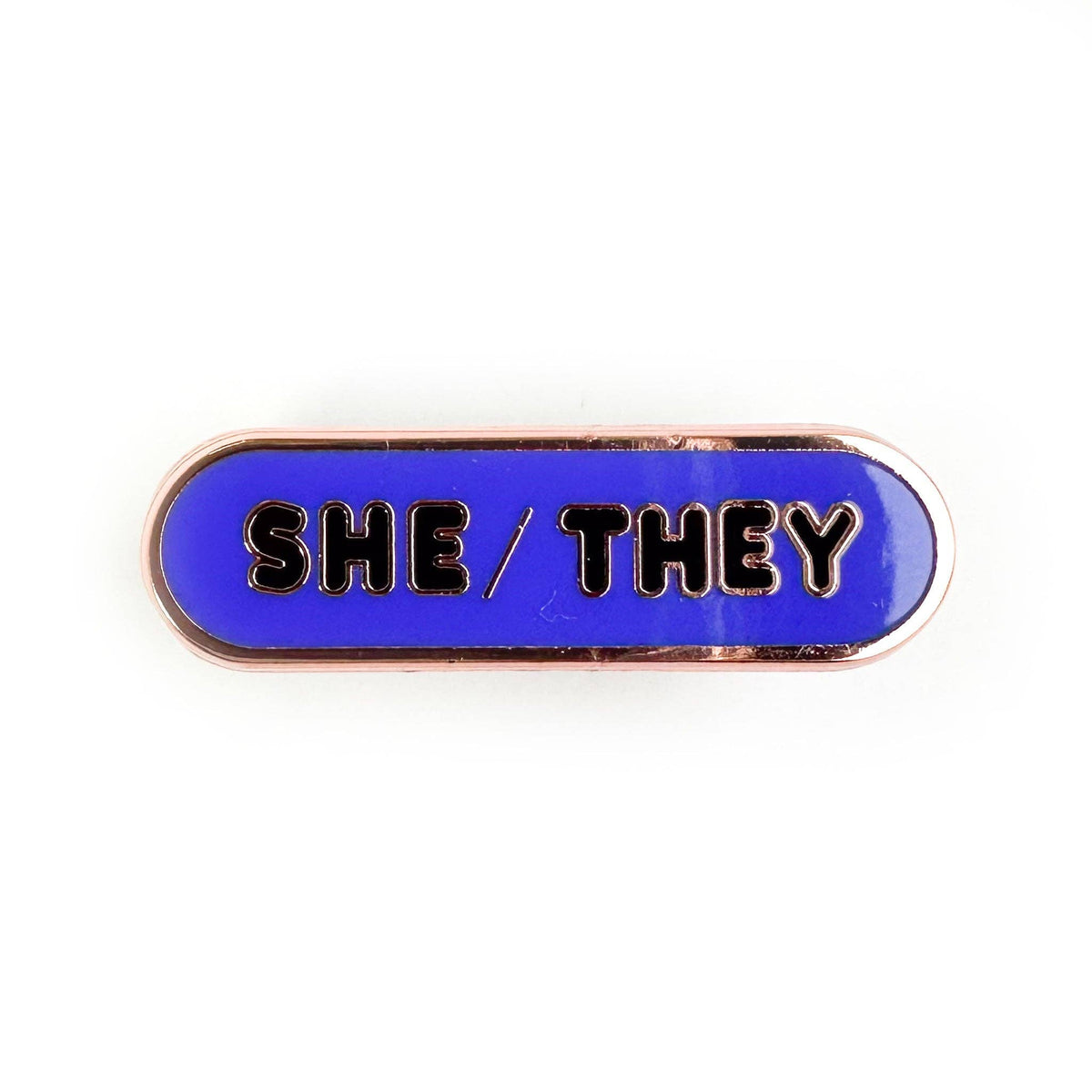 She/They Pronoun Plaque Enamel Pin - Undercover Otter - Pins - Kitty With A Cupcake - Black