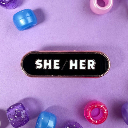 She/Her Pronoun Plaque Enamel Pin