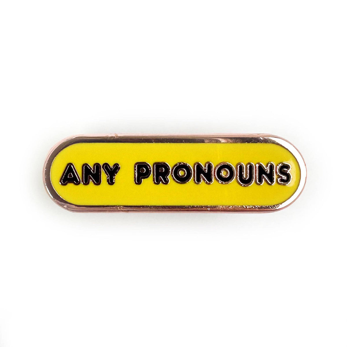 Any Pronouns Plaque Enamel Pin - Undercover Otter - Pins - Kitty With A Cupcake - Yellow