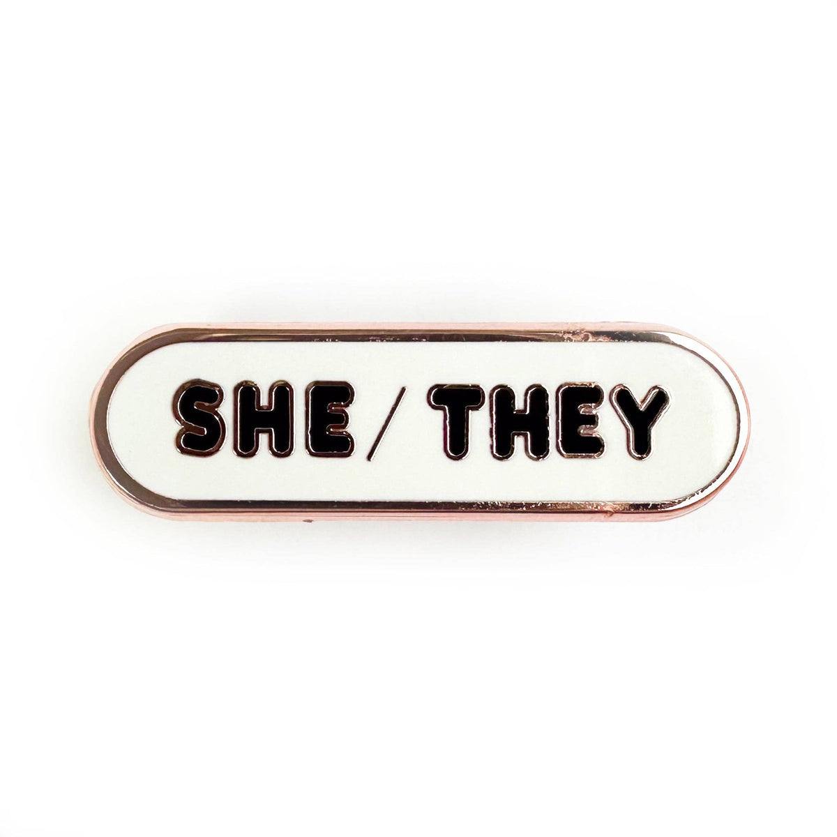 She/They Pronoun Plaque Enamel Pin - Undercover Otter - Pins - Kitty With A Cupcake - Black