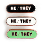 He/They Pronoun Plaque Enamel Pin - Undercover Otter - Pins - Kitty With A Cupcake - White