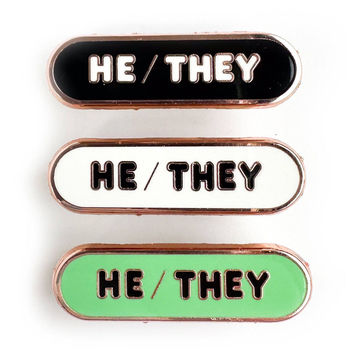 He/They Pronoun Plaque Enamel Pin - Undercover Otter - Pins - Kitty With A Cupcake - White