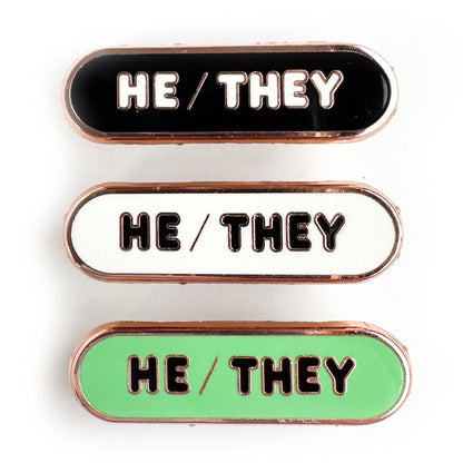 He/They Pronoun Plaque Enamel Pin