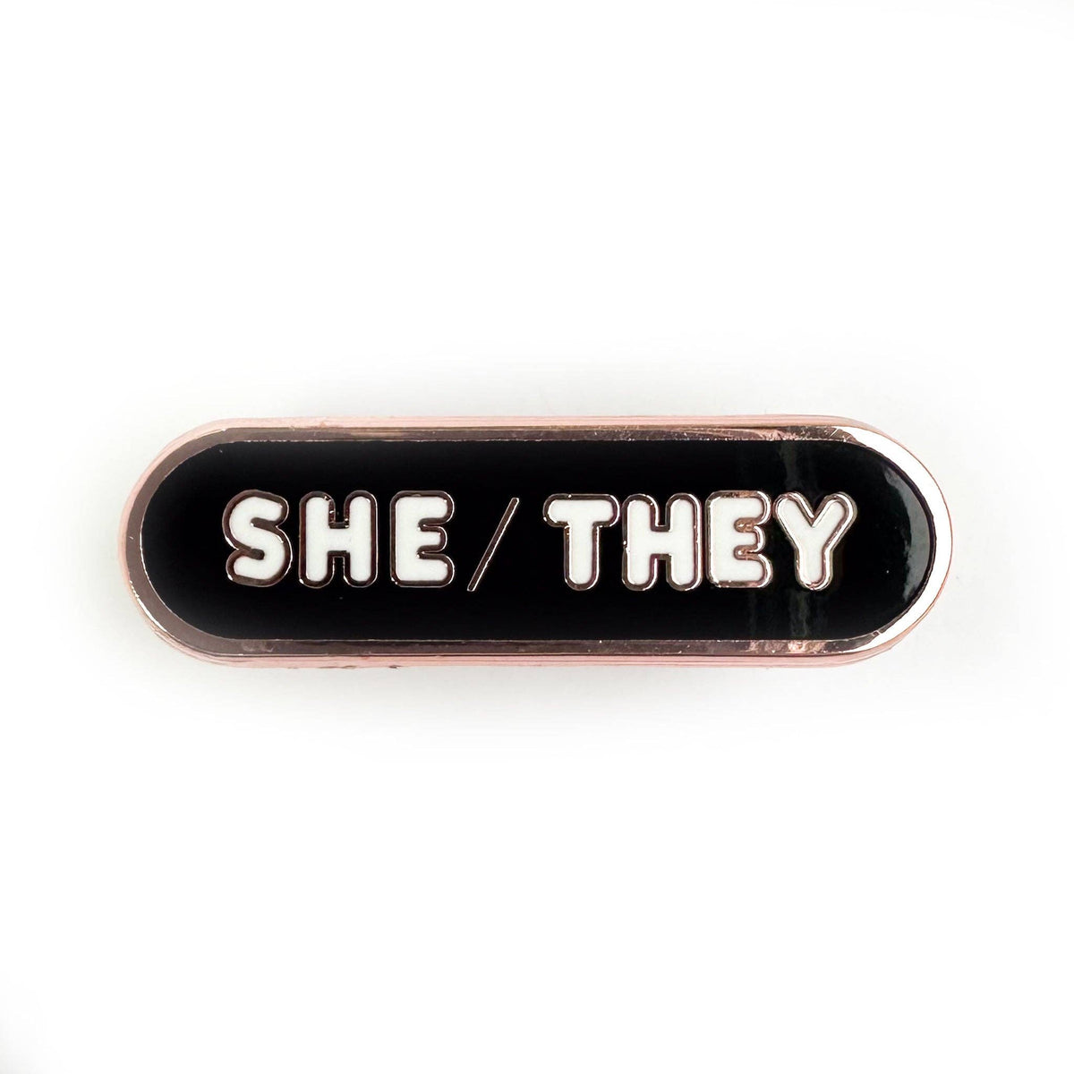 She/They Pronoun Plaque Enamel Pin - Undercover Otter - Pins - Kitty With A Cupcake - Black