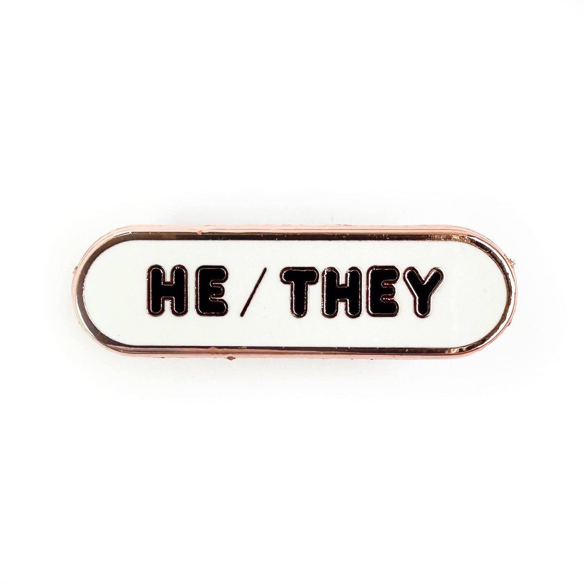 He/They Pronoun Plaque Enamel Pin - Undercover Otter - Pins - Kitty With A Cupcake - White