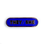 They/She Pronoun Plaque Enamel Pin - Undercover Otter - Pins - Kitty With A Cupcake - Indigo
