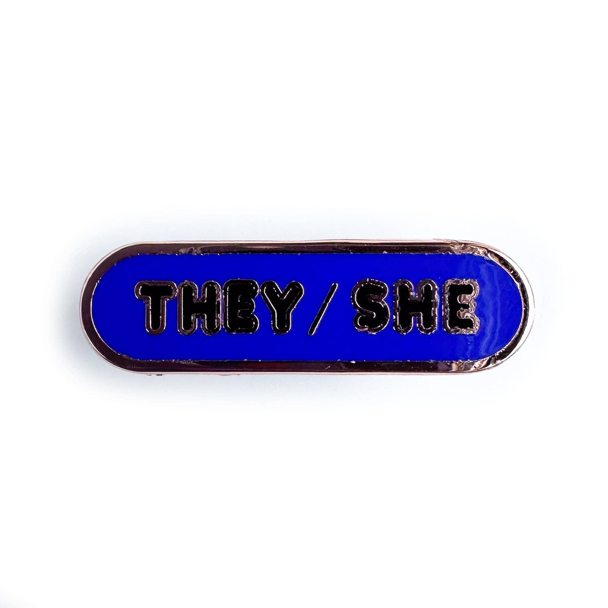 They/She Pronoun Plaque Enamel Pin - Undercover Otter - Pins - Kitty With A Cupcake - Indigo