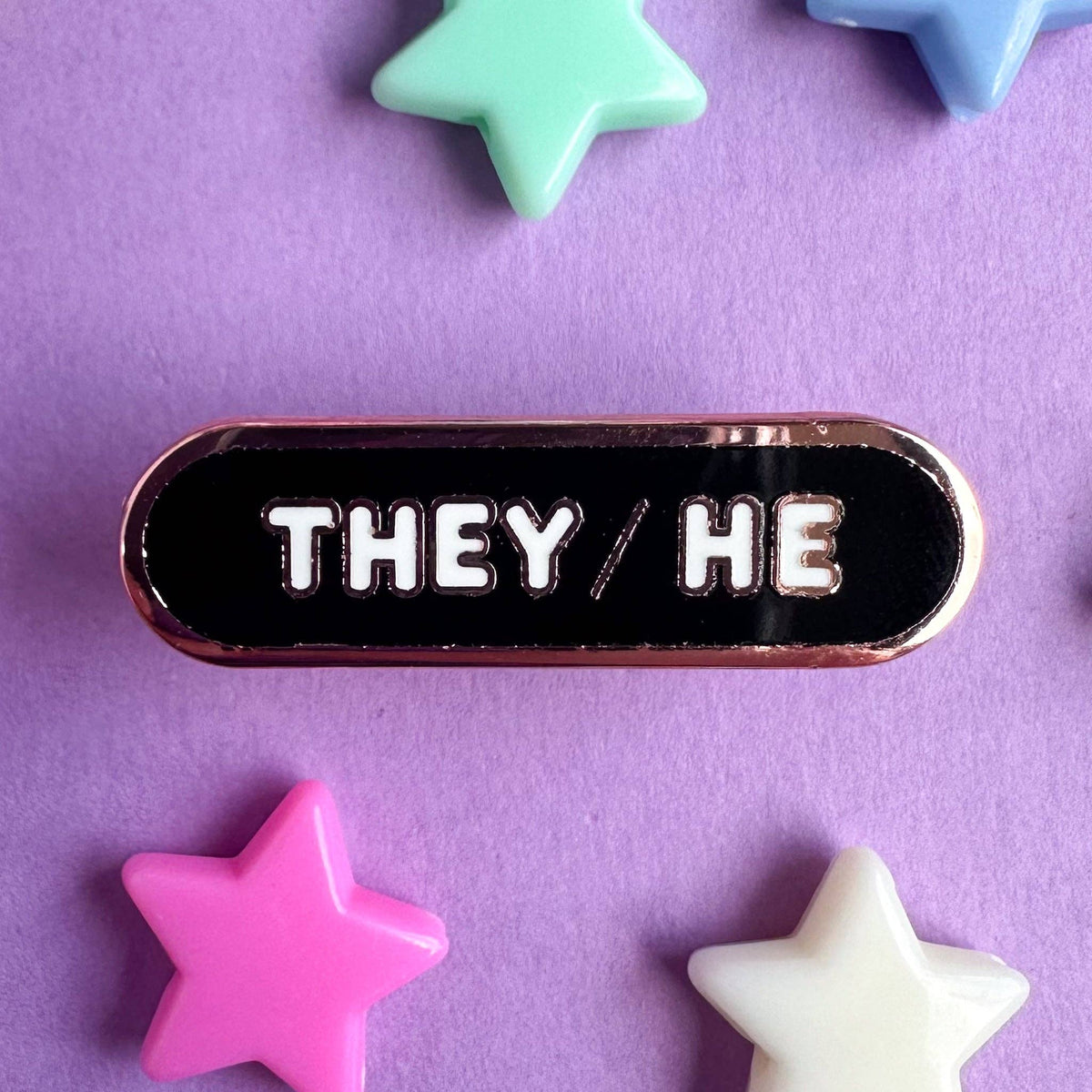 They/He Pronoun Plaque Enamel Pin - Undercover Otter - Pins - Kitty With A Cupcake - White