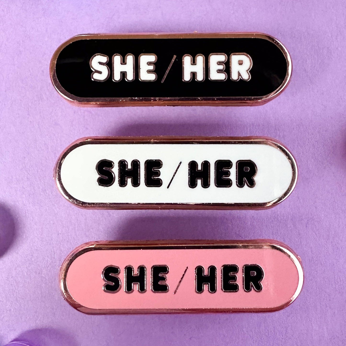 She/Her Pronoun Plaque Enamel Pin
