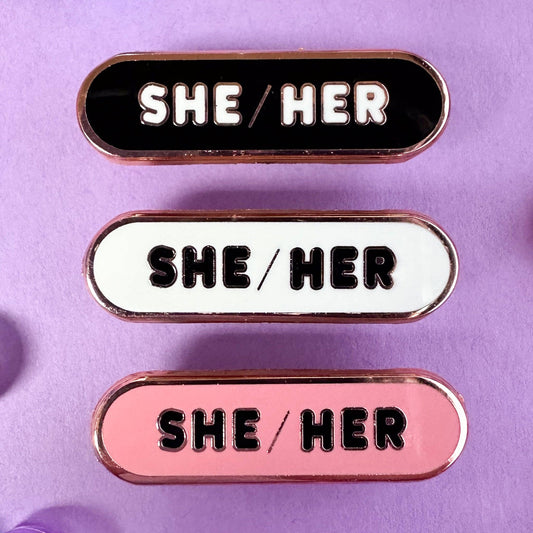 She/Her Pronoun Plaque Enamel Pin