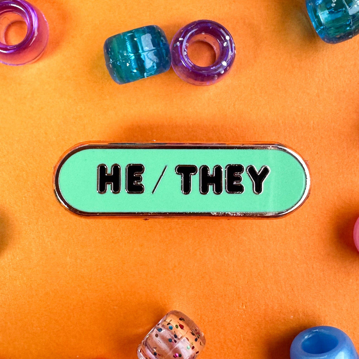 He/They Pronoun Plaque Enamel Pin - Undercover Otter - Pins - Kitty With A Cupcake - White