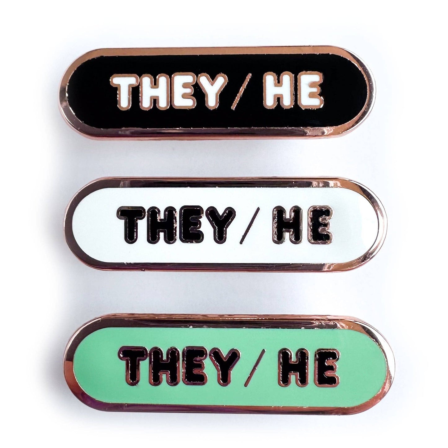 They/He Pronoun Plaque Enamel Pin