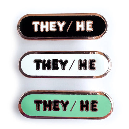 They/He Pronoun Plaque Enamel Pin