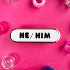 He/Him Pronoun Plaque Enamel Pin - Undercover Otter - Pins - Kitty With A Cupcake - Black