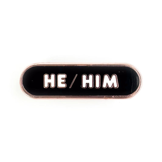 He/Him Pronoun Plaque Enamel Pin - Undercover Otter - Pins - Kitty With A Cupcake - Black