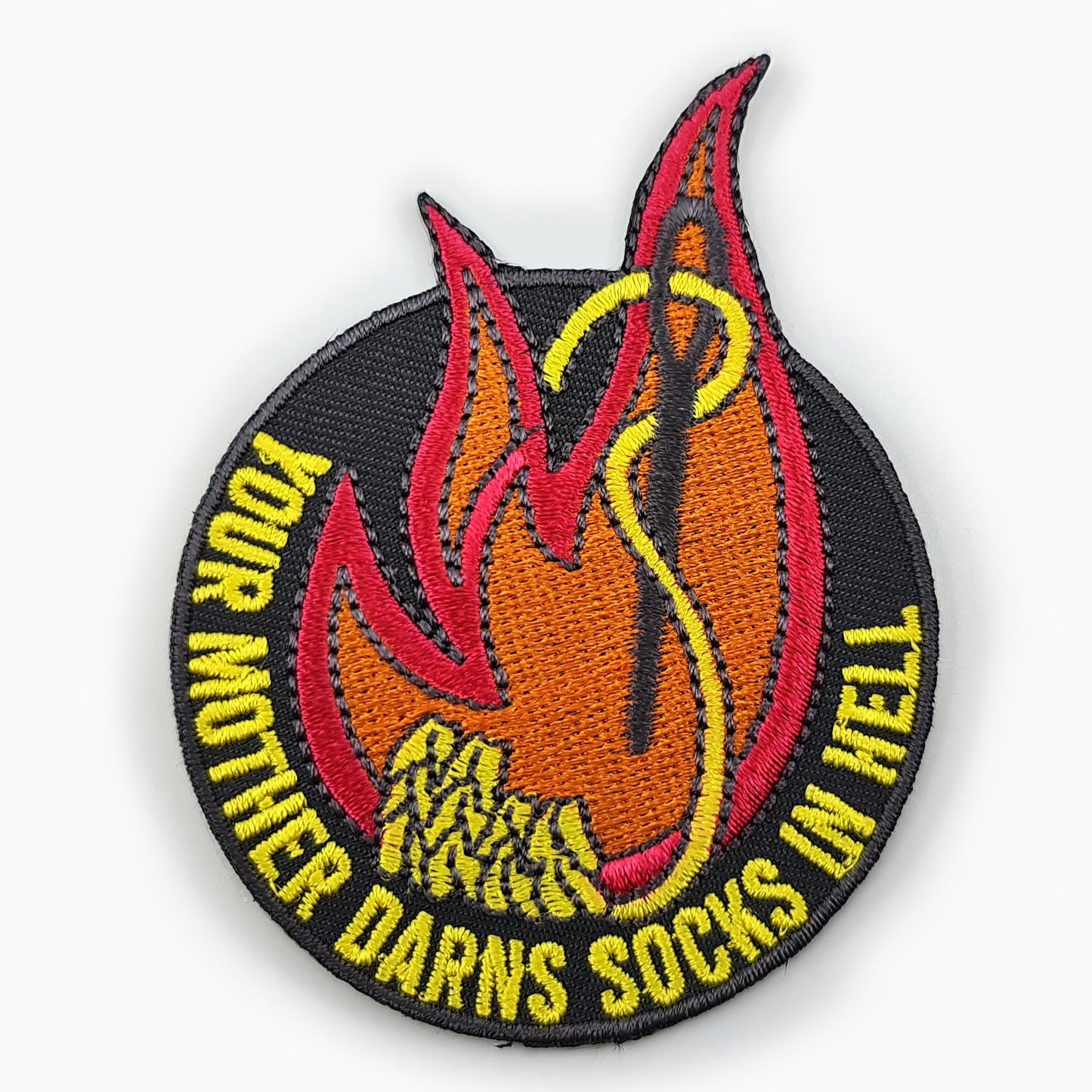 Your Mother Darns Socks in Hell - Embroidered Patch - Undercover Otter